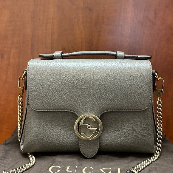 Gucci Taupe Leather Crossbody Bag
